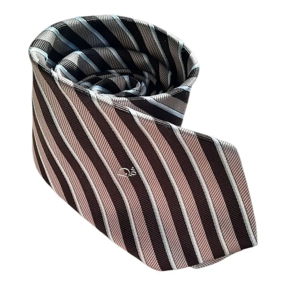 Dior Striped Tie in Black and Brown